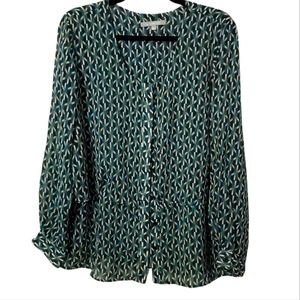 NY Collection Green Long Sleeve Lightweight Colorful Button Down Top